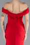 Red Boat Neck Slit Long Evening Gown ABU4400