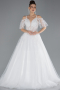 White Guipure Embroidered Long Plus Size Wedding Dress ABG043