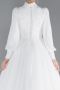 White Long Sleeve Beaded Hijab Plus Size Wedding Dress ABG050