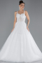 White Stone Embroidered Long Silvery Wedding Dress ABG044
