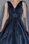 Navy Blue Sleeveless Stoned Long Haute Couture Dress ABU4432