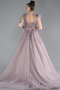 Rose Colored Sleeveless Stoned Long Haute Couture Dress ABU4433