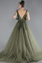 Olive Drab Sleeveless Stoned Long Haute Couture Dress ABU4434