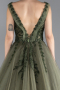 Olive Drab Sleeveless Stoned Long Haute Couture Dress ABU4434
