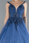Indigo Sleeveless Stoned Long Haute Couture Dress ABU4435