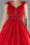 Red Sleeveless Stoned Long Princess Haute Couture Dress ABU4436
