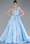 Blue Strappy Beaded Long Princess Haute Couture Dress ABU4438