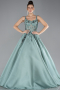 Mint Sleeveless Embroidered Long Haute Couture Dress ABU4447