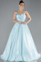 Mint Strappy Satin Long Special Design Evening Dress ABU4448
