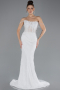 White Beaded Long Fish Model Plus Size Wedding Dress ABG042