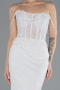 White Beaded Long Fish Model Plus Size Wedding Dress ABG042