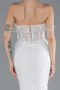 White Beaded Long Fish Model Plus Size Wedding Dress ABG042