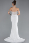 White Beaded Long Fish Model Plus Size Wedding Dress ABG042