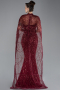Burgundy Strapless Shawl Stoned Long Evening Gown ABU4517