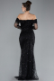 Black Boat Neck Slit Stone Long Mermaid Evenng Gown ABU4521