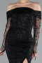 Black Boat Neck Slit Stone Long Mermaid Evenng Gown ABU4521