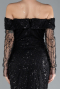 Black Boat Neck Slit Stone Long Mermaid Evenng Gown ABU4521