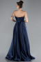 Navy Blue Strapless Slit Long Satin Prom Gown ABU4522