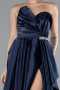 Navy Blue Strapless Slit Long Satin Prom Gown ABU4522