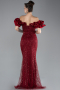 Burgundy Stone Strapless Sleeve Accessories Long Mermaid Evening Gown ABU4509