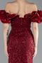 Burgundy Stone Strapless Sleeve Accessories Long Mermaid Evening Gown ABU4509