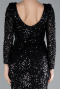 Black Long Sleeve Slit Sequined Evening Gown ABU4512