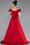 Red Boat Neck Slit Long Satin Prom Gown ABU4508