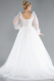 White Stone Embroidered Long Sleeve Plus Size Wedding Dress ABG021