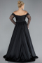 Black Laced Long Sleeve Slit Satin Plus Size Evening Dress ABU4348
