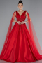 Red Sleeveless Stoned Long Plus Size Haute Couture Dress ABU4454