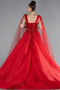 Red Sleeveless Stoned Long Plus Size Haute Couture Dress ABU4454