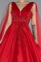Red Sleeveless Stoned Long Plus Size Haute Couture Dress ABU4454