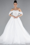 White Boat Neck Stoned Long Princess Plus Size Wedding Dress ABG104