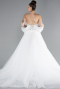 White Boat Neck Stoned Long Princess Plus Size Wedding Dress ABG104