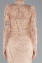 Salmon Long Sleeve High Collar Stoned Evening Gown ABU4526