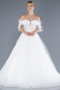 White Boat Neck Floral Embroidered Plus Size Wedding Dress ABG102