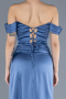 Indigo Boat Neck Slit Satin Long Prom Gown ABU4582