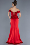 Red Boat Neck Slit Satin Long Prom Gown ABU4582