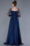 Navy Blue Scaly Long Sleeve Satin Tail Evening Gown ABU4583