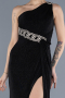Black One Shoulder Slit Glittered Long Prom Dress ABU4599