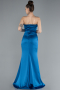 Long Oil Blue Satin Prom Gown ABU4663