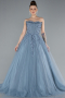 Dusty Blue Strapless Dantelle Plus Size Haute Couture Dress ABU4453