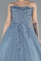 Dusty Blue Strapless Dantelle Plus Size Haute Couture Dress ABU4453