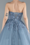 Dusty Blue Strapless Dantelle Plus Size Haute Couture Dress ABU4453