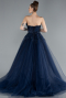 Navy Blue Strapless Dantelle Plus Size Haute Couture Dress ABU4453