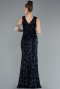 Navy Blue Sleeveless Slit Long Sequin Evening Gown ABU4672