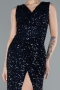 Navy Blue Sleeveless Slit Long Sequin Evening Gown ABU4672
