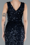 Navy Blue Sleeveless Slit Long Sequin Evening Gown ABU4672