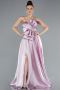 Powder Color Strapless Slit Long Satin Prom Dress ABU4680