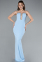 Light Blue Stoned Strapless Neck Long Mermaid Evening Gown ABU4687